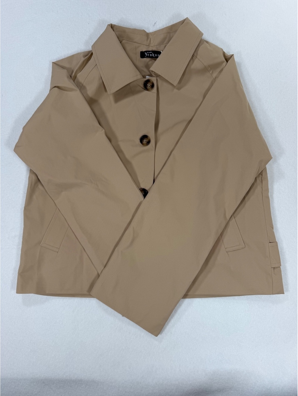 Yeokou Beige Lightweight Button-Up Jacket with Checkered Lining, Size S